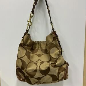 COACH Carly Signature Optic C Hobo Bag - Brown, Lightly Used Excellent Condition